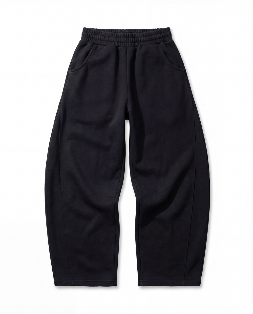 Red Thread Barrel sweatpants in black, front view
