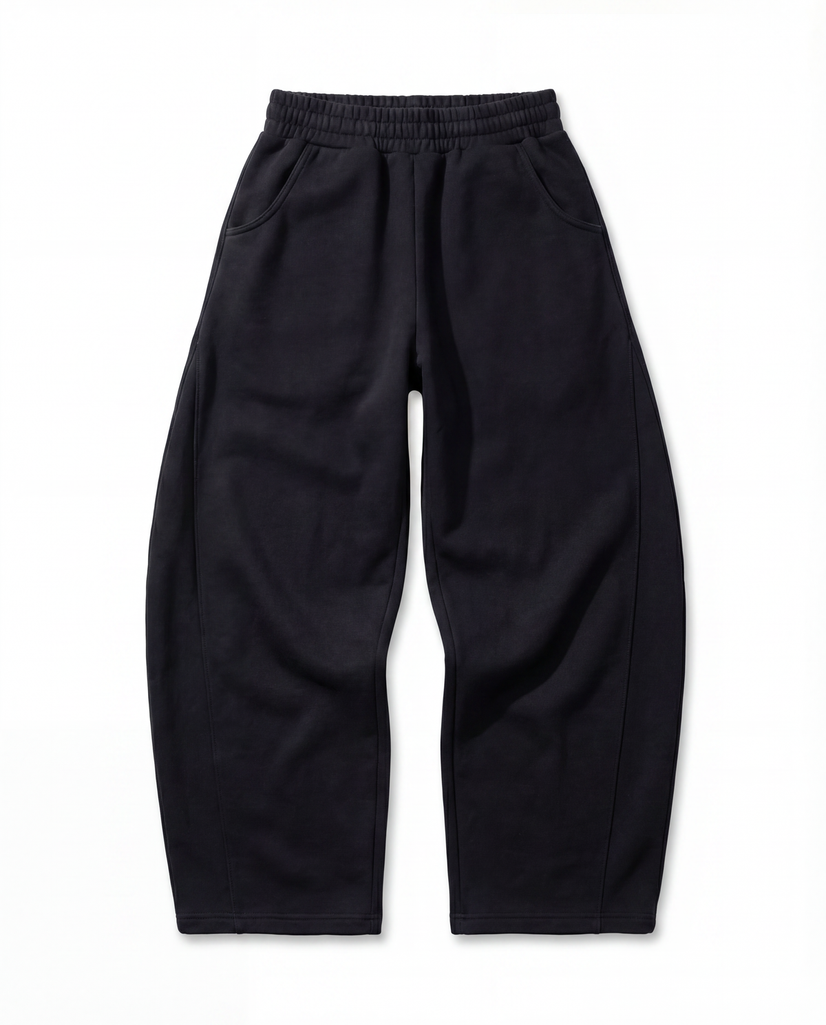 Red Thread Barrel sweatpants in black, front view