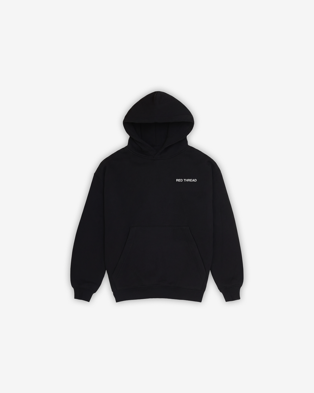 Red Thread Fortune hoodie in black, front view