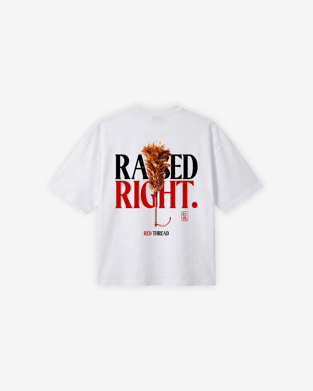 Red Thread Raised Right heavyweight tee in white, back view