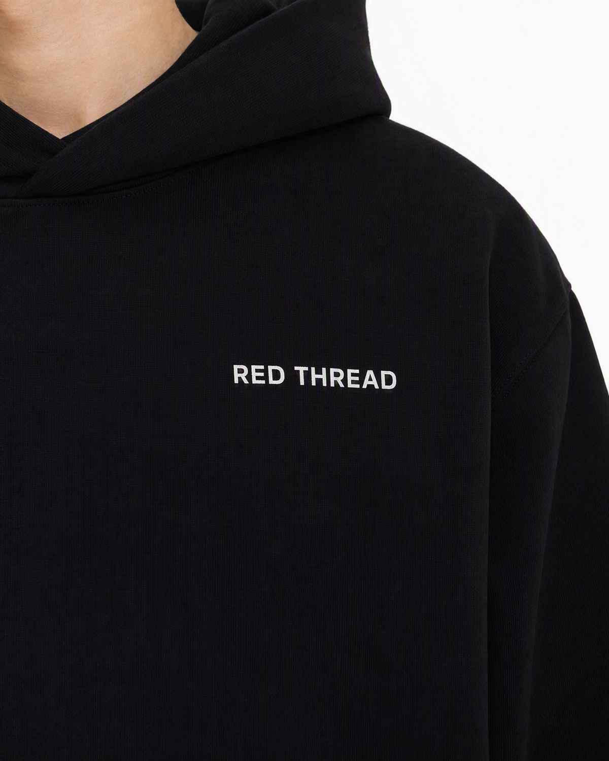 Red Thread Raised Right hoodie in black, collar detail