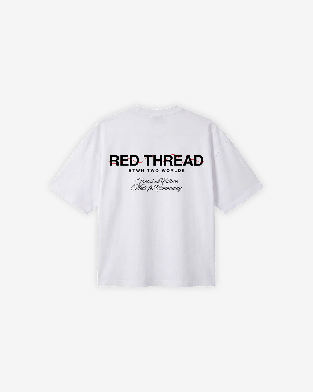 Red Thread Rooted In Culture heavyweight tee in white, back view