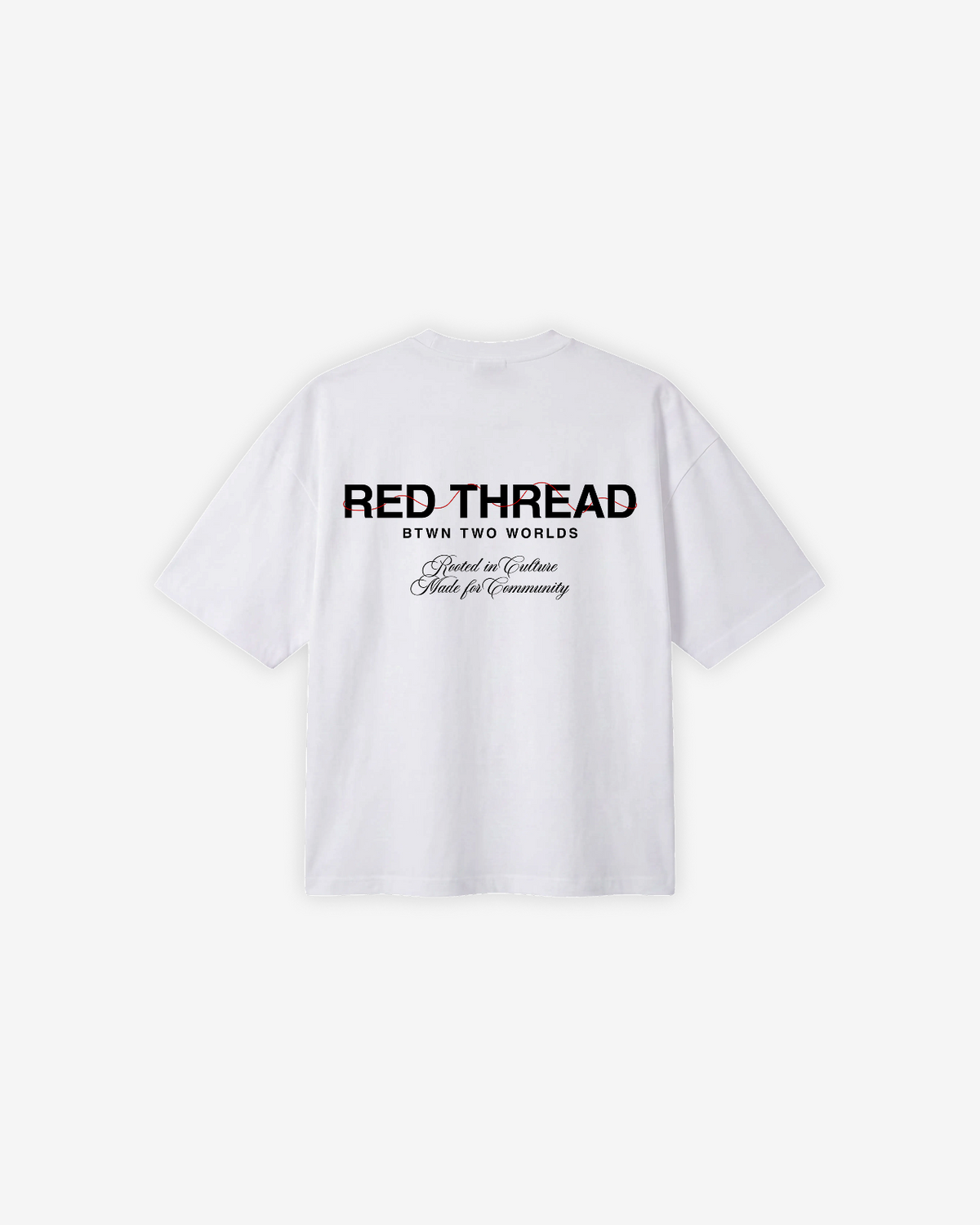 Red Thread Rooted In Culture heavyweight tee in white, back view