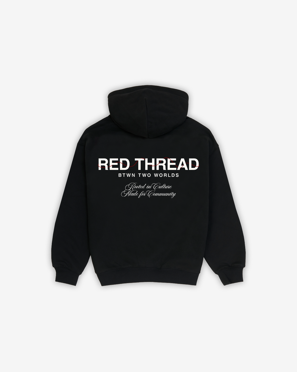 Red Thread Rooted In Culture hoodie in black, back view